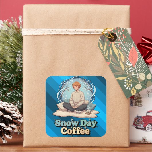 Snowy Day Calm Anime Art Quadratischer Aufkleber (Feiertag)