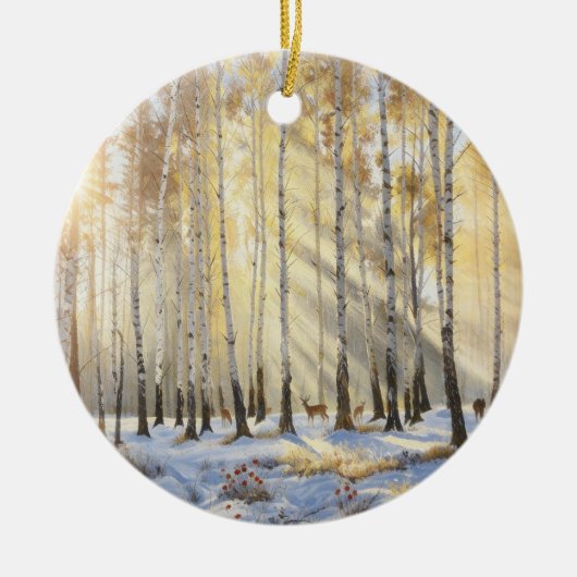Snowy Deer Birch Ornament (Vorne)