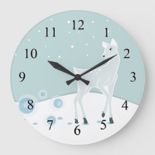 Snowy Deer Große Wanduhr