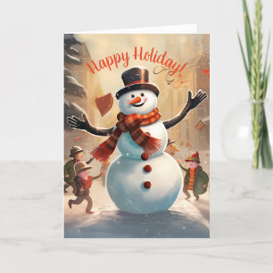 "Snowy Delight" Lächelnde Snowman Holiday Card Feiertagskarte