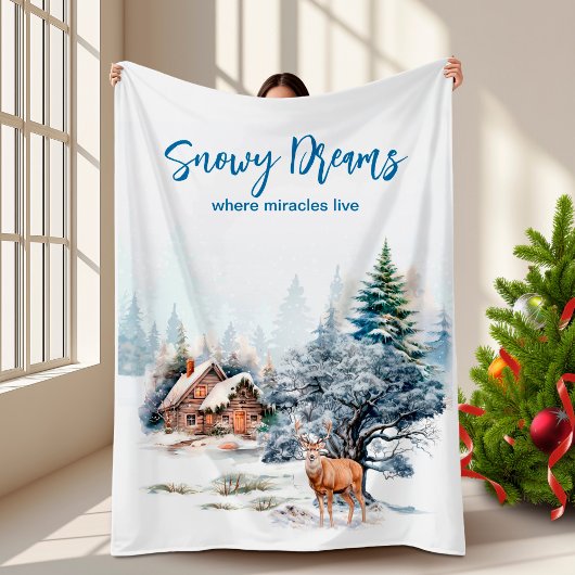 Snowy Dreams Forest Deer  Fleecedecke