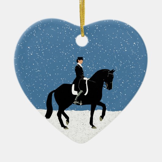 Snowy Dressage Pferd Weihnachten Keramikornament (Vorne)