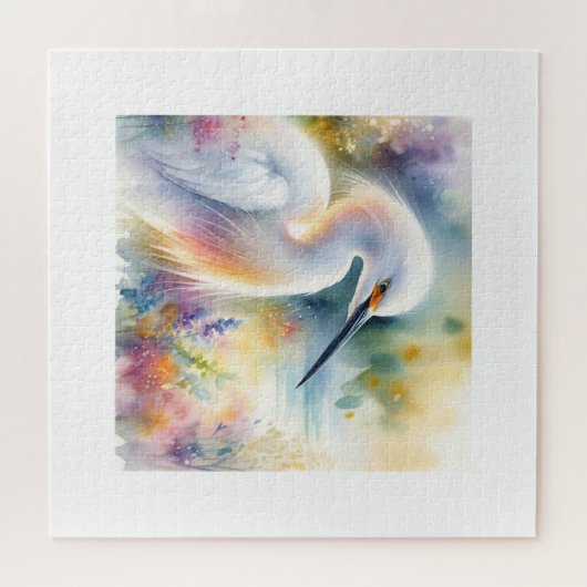 Snowy Egret 180724AREF115 - Watercolor Puzzle (Horizontal)