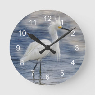 Snowy Egret Animal Wildlife Runde Wanduhr