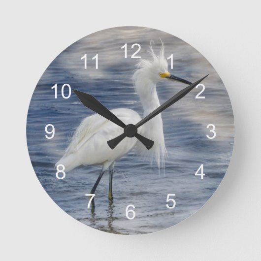 Snowy Egret Animal Wildlife Runde Wanduhr (Vorderseite)