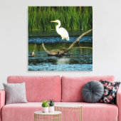 Snowy Egret auf Log-Canvas Print Leinwanddruck (Insitu (Wohnzimmer))