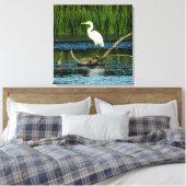 Snowy Egret auf Log-Canvas Print Leinwanddruck (Insitu (Schlafzimmer))
