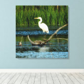 Snowy Egret auf Log-Canvas Print Leinwanddruck (Insitu (Holzboden))