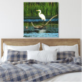 Snowy Egret auf Log-Canvas Print Leinwanddruck (Insitu (Schlafzimmer))