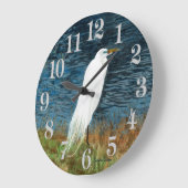 Snowy Egret Clock Große Wanduhr (Winkel)