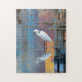Snowy egret in lake vertical puzzle