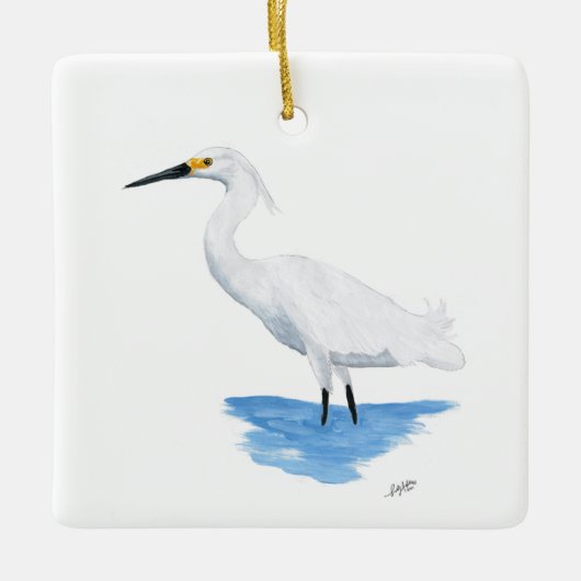 Snowy Egret Keramikornament (Vorderseite)