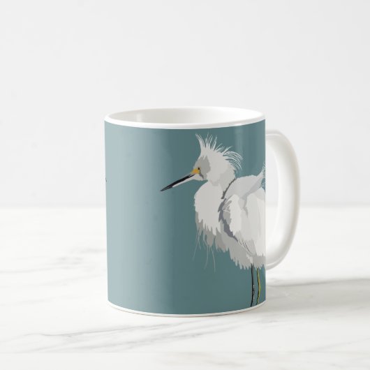 Snowy Egret on Light Aquamarin Kaffeetasse (VorderseiteRechts)