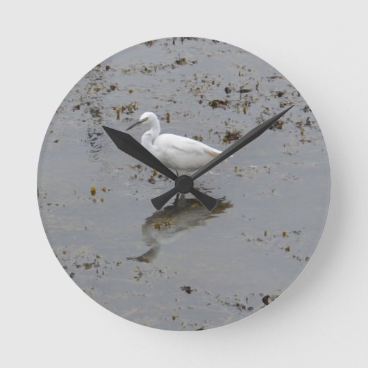 Snowy Egret Runde Wanduhr (Vorderseite)