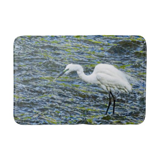Snowy Egret Stork Lake White Bird Badematte (Vorderseite)