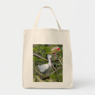 Snowy Egret und Roseate Spoonbill Tote Bag Tragetasche