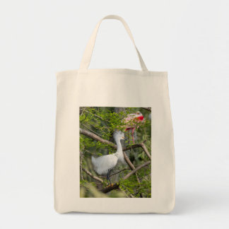 Snowy Egret und Roseate Spoonbill Tote Bag Tragetasche