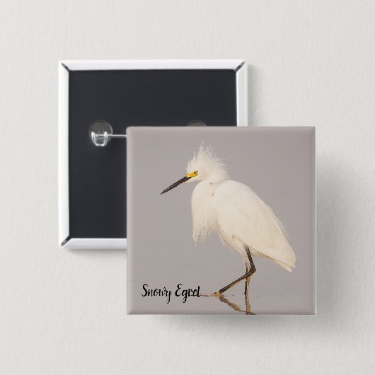 Snowy Egret Walking Button (Vorne & Hinten)