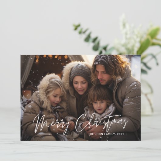 Snowy Elegance Foto Frohe Weihnachten Rot (Stehend Vorderseite)