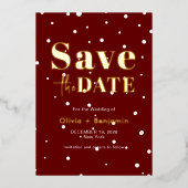 Snowy elegante Weihnachts-Rote Hochzeit retten das Folieneinladung (Vorderseite)