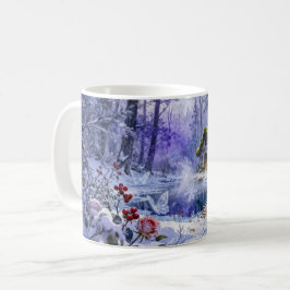 Snowy Enchanted Forest Cottage with Bridge and Glo Kaffeetasse
