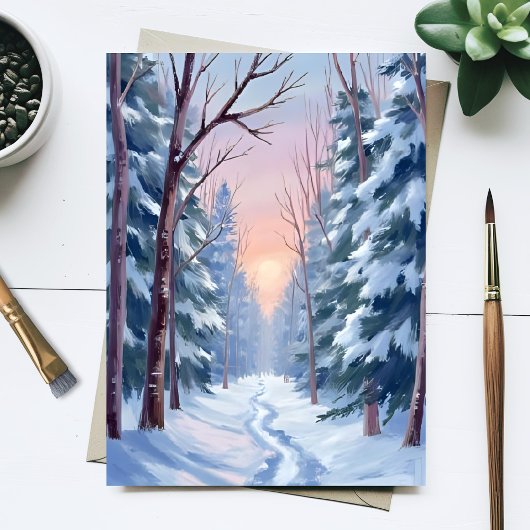 Snowy Escape | Winter Forest Watercolor Painting Postkarte