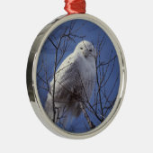 Snowy-Eule - weißer Vogel gegen einen Ornament Aus Metall (Rechts)