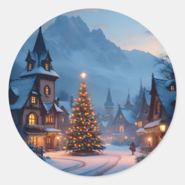 Snowy Eve In The Square -  Runder Aufkleber