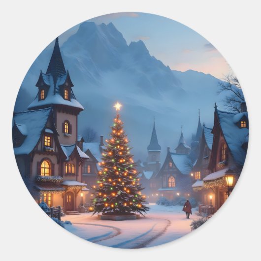 Snowy Eve In The Square -  Runder Aufkleber (Vorderseite)