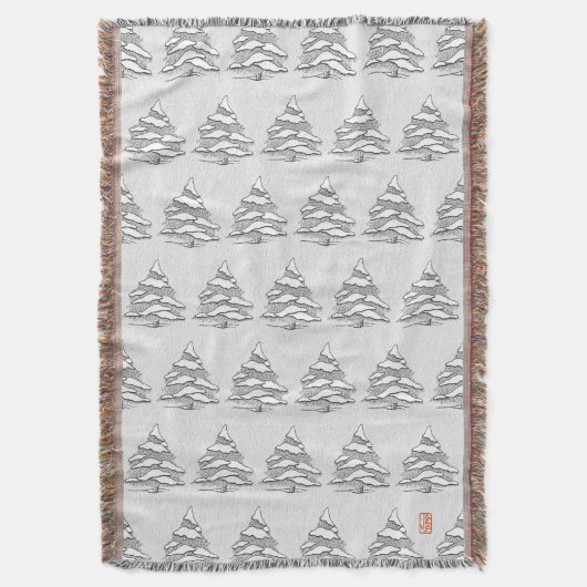 Snowy Evergreen Cotton Throw Blanket Decke (Vorderseite Vertikal)