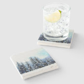 Snowy Evergreen Forest 4x4 Stone Untersetzer (Seitenansicht)