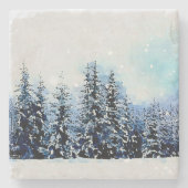 Snowy Evergreen Forest 4x4 Stone Untersetzer (Vorderseite)