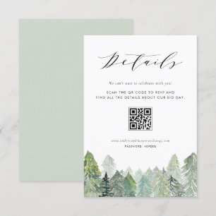 Snowy Evergreen Forest QR Code Hochzeitsdetails Begleitkarte
