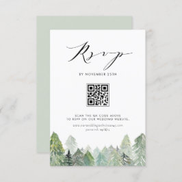 Snowy Evergreen Forest QR Code Winterhochzeit RSVP Karte