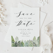 Snowy Evergreen Forest Winter Save the Date Ankündigungspostkarte