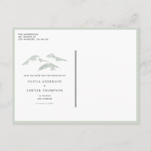 Snowy Evergreen Forest Winter Save the Date Ankündigungspostkarte (Rückseite)