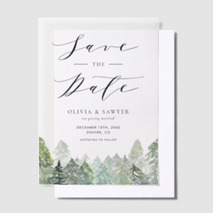 Snowy Evergreen Forest Winter Save the Date Pergament Einladungen