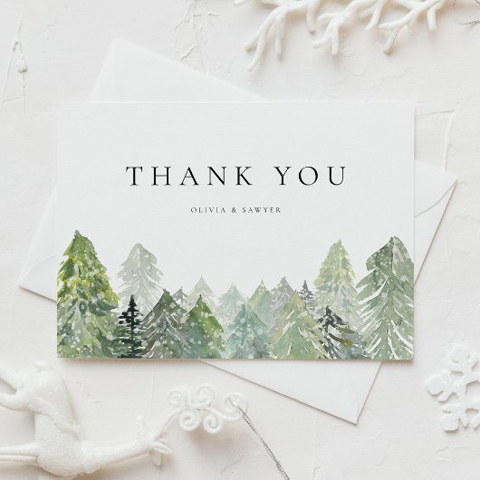 Snowy Evergreen Forest Winter Wedding Vielen Dank Postkarte