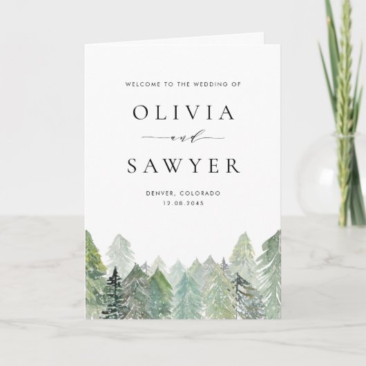 Snowy Evergreen Landscape Winter Wedlet Booklet Programm (Vorderseite)