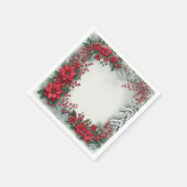 Snowy Evergreen Poinsettia Floral Frame Decoupage Serviette (Ecke)