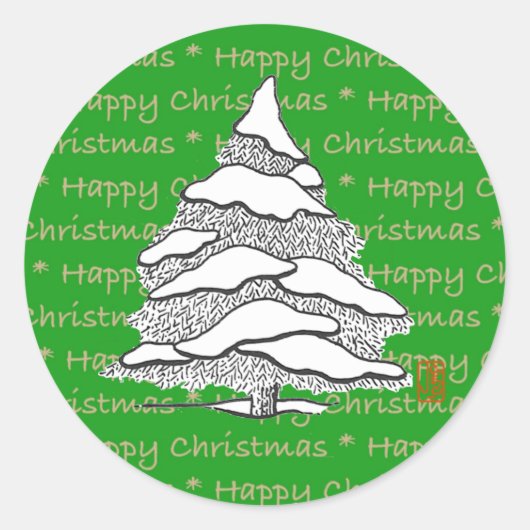 Snowy Evergreen Round Sticker (Vorderseite)