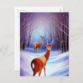 Snowy Fairytale Landschaft mit Hirschjagd Feiertagspostkarte (Vorne/Hinten)