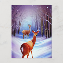 Snowy Fairytale Landschaft mit Hirschjagd Feiertagspostkarte