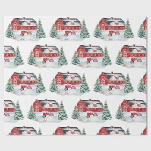 Snowy Farm Weihnachten Geschenkpapier (Flach)