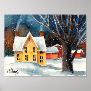 Snowy Farmhouse und Barns Poster