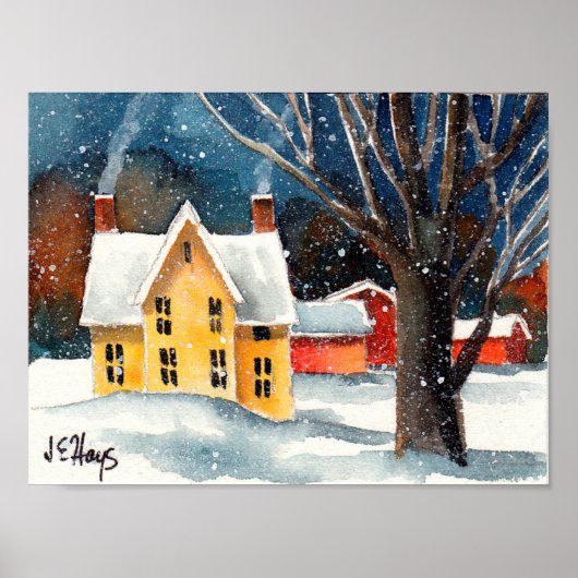 Snowy Farmhouse und Barns Poster (Vorne)