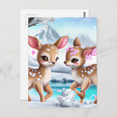 Snowy Fawn Jasing in einer farbenprächtigen Landsc Postkarte (Vorne/Hinten)