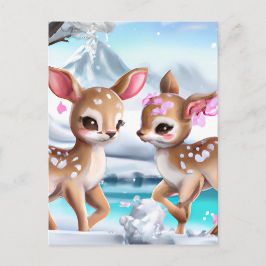 Snowy Fawn Jasing in einer farbenprächtigen Landsc Postkarte (Vorderseite)