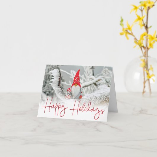 Snowy Festive Niedlich Gnome Happy Holidays Karte (Gelbe Blume)