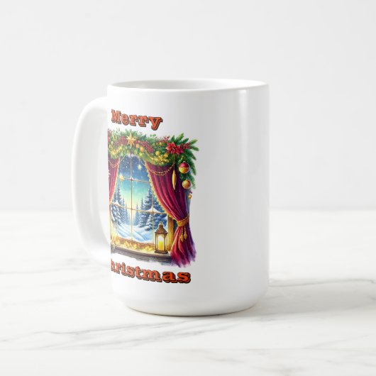 Snowy Festive Window Scene Kaffeetasse (Vorderseite Links)